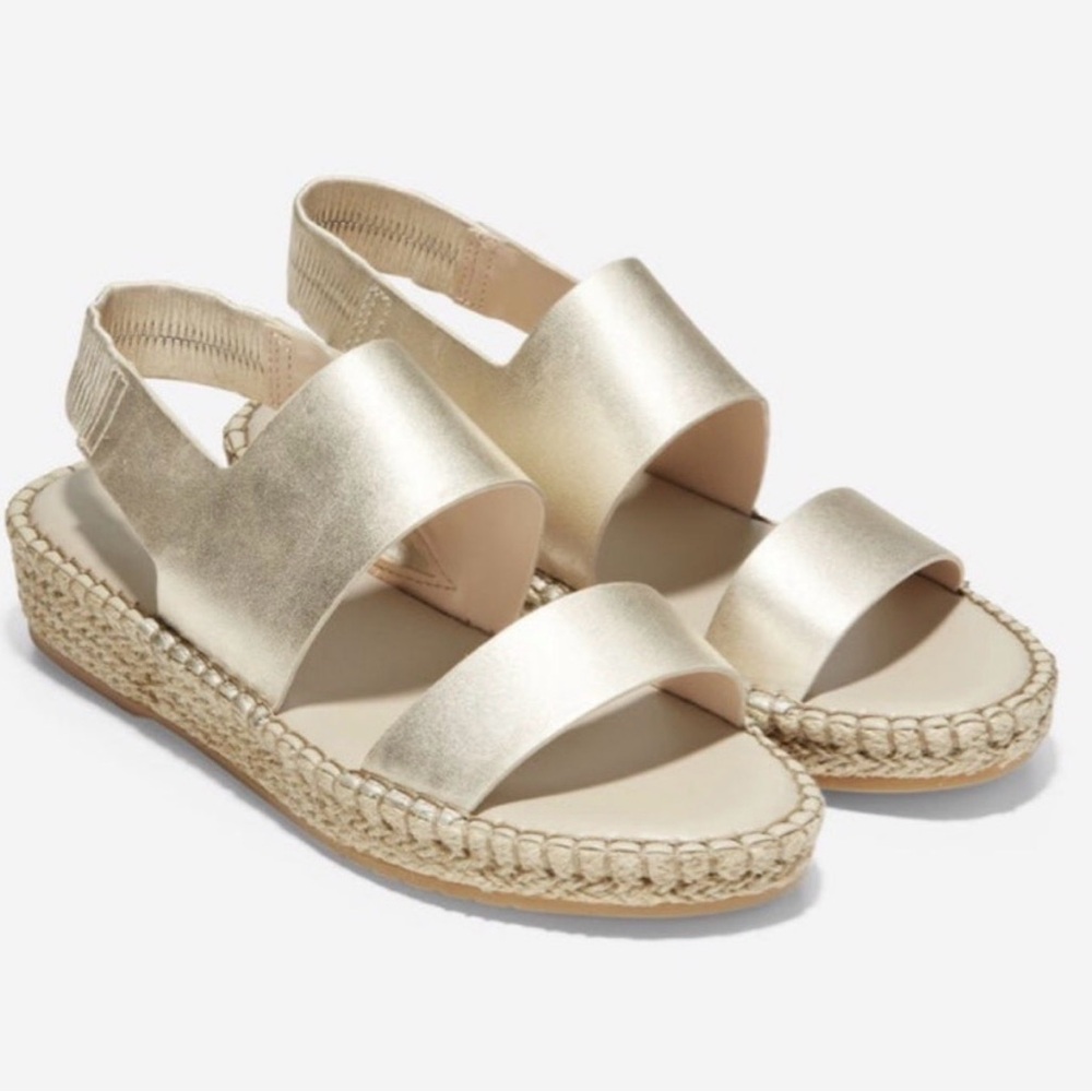 Cole Haan Cloudfeel GrandFØam Metallic Leather Espadrille Sandals Size 7
